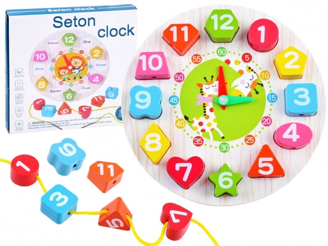 Educational Wooden Clock with Shape Sorter