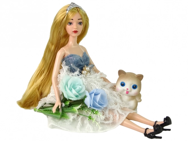 Children's Doll Emily with Cat and Flowers