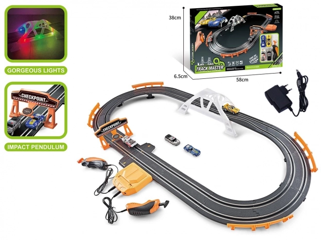 Racing Track with Cars and Lighting Bridge