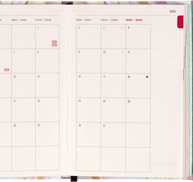 Notique Weekly Magnetic Diary Pink Marble 2026
