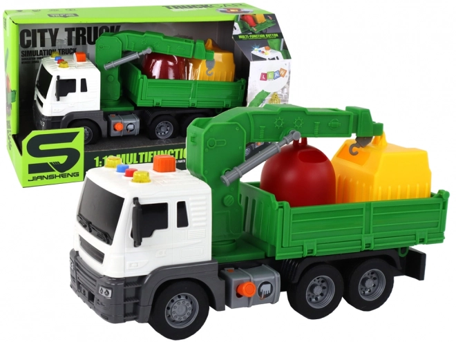 Green Garbage Truck with Crane and Friction Drive 1:16