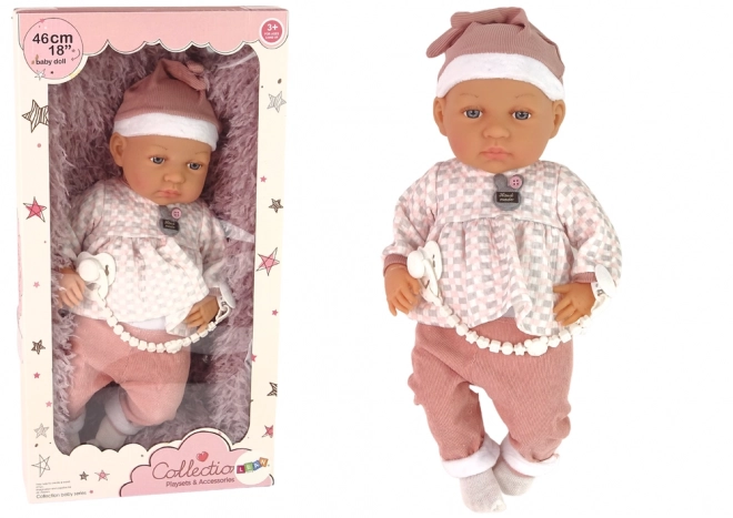 Baby Doll with Pink Pacifier and Feather Blanket