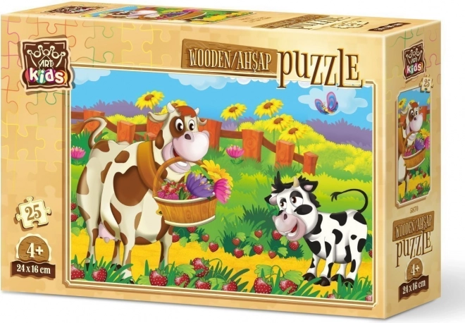 Art Puzzle Wooden Puzzle - Cow with Flowers 25 Pieces