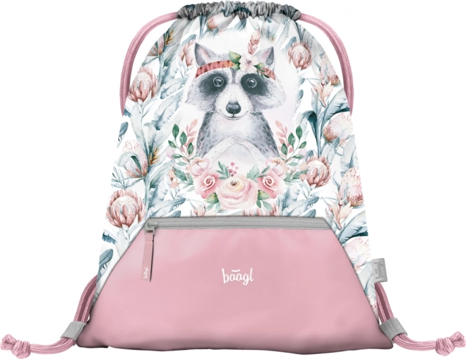 Baagl 3-piece School Set Shelly Raccoon: Backpack, Pencil Case, Shoe Bag