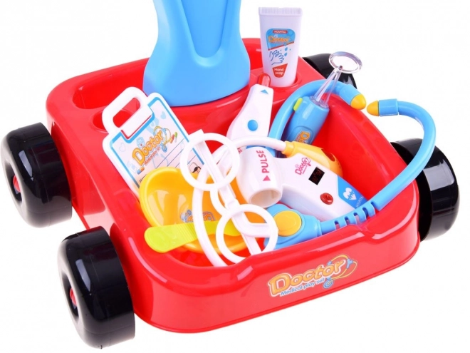 Doctor's Toy Set with Medical Trolley for Children – red