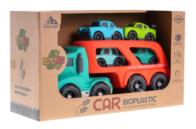 Interactive BIOplastic Tow Truck and Cars for Kids – Turquoise-red