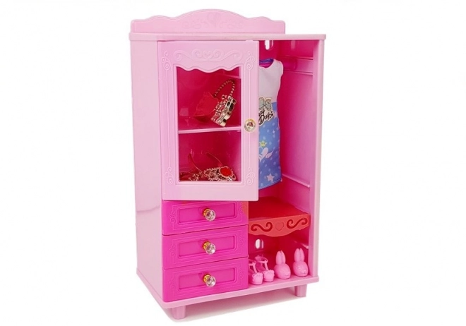 Doll Furniture Set with Bed, Wardrobe, and Vanity