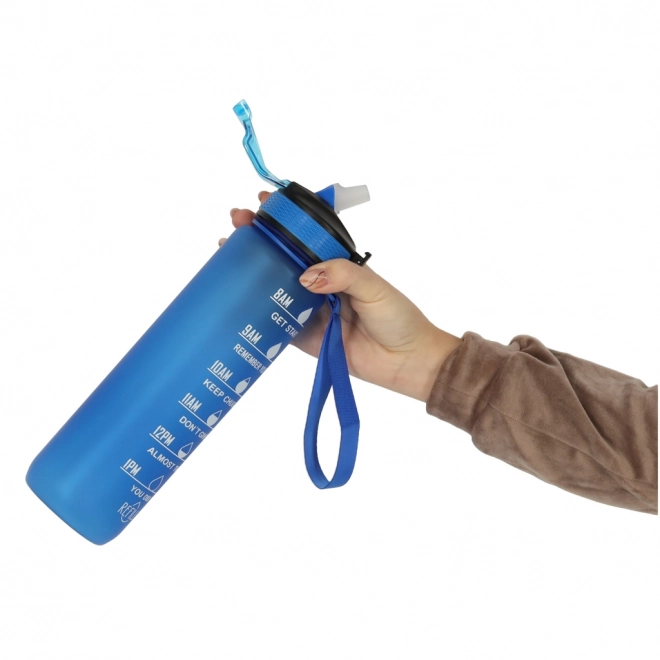 Motivational Water Bottle with Straw and Handle - 1L Blue