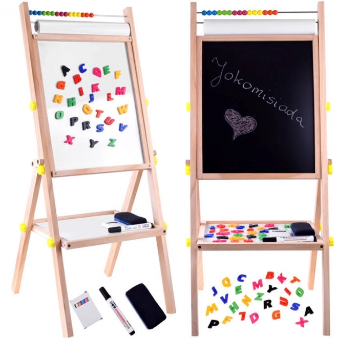 Magnetická dřevěná tabule 3v1 stojan na křídy TA0096
