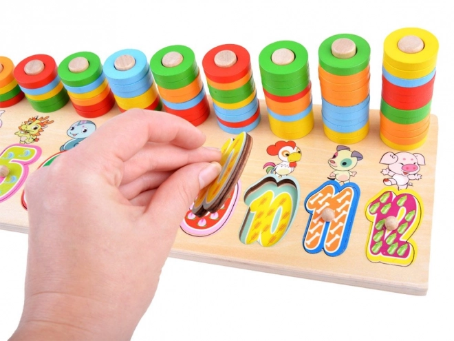 Colorful Wooden Puzzle with Numbers and Animals