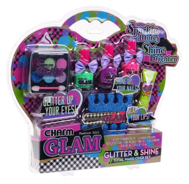 Makeup Kit for Girls 3+ with Colorful Shadows, Nail Polishes, and Lip Gloss