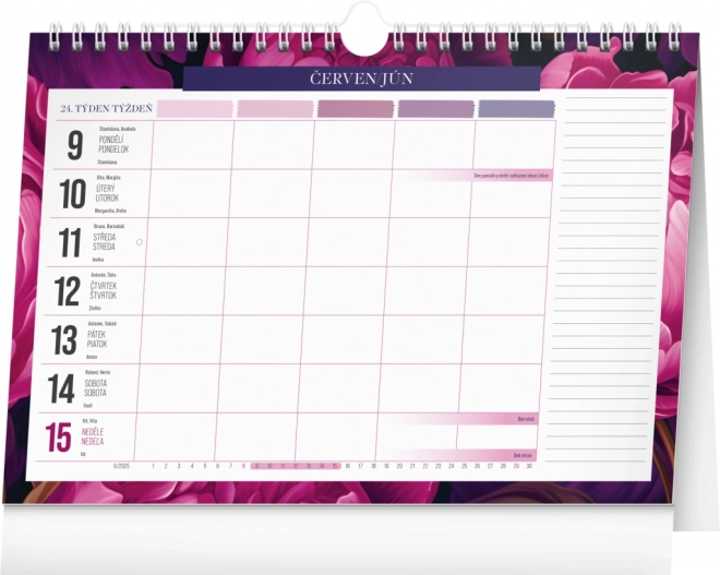 Weekly Planner Calendar Peonies 2025