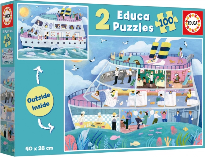 Educa Puzzle Outside Inside Excursion Ship 2x100 Pieces