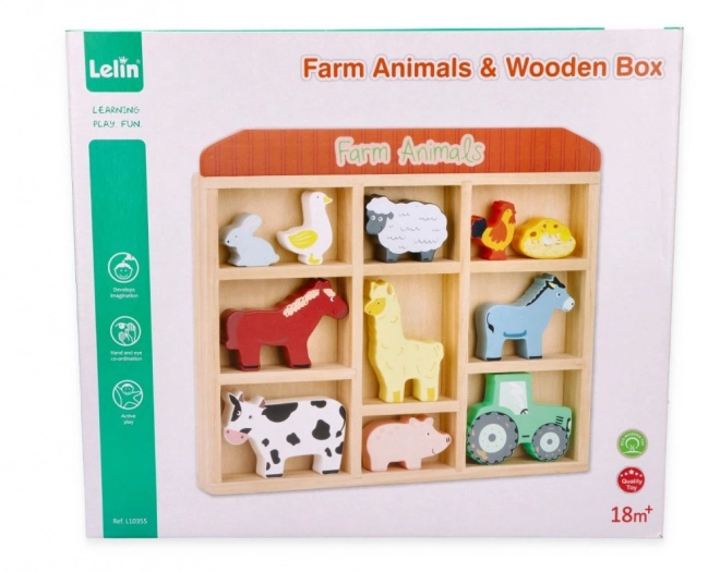 Farm Animal Set in Wooden Box