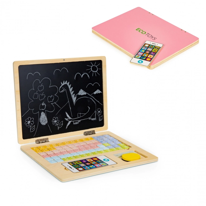 Wooden Magnetic Laptop and Blackboard with Letters