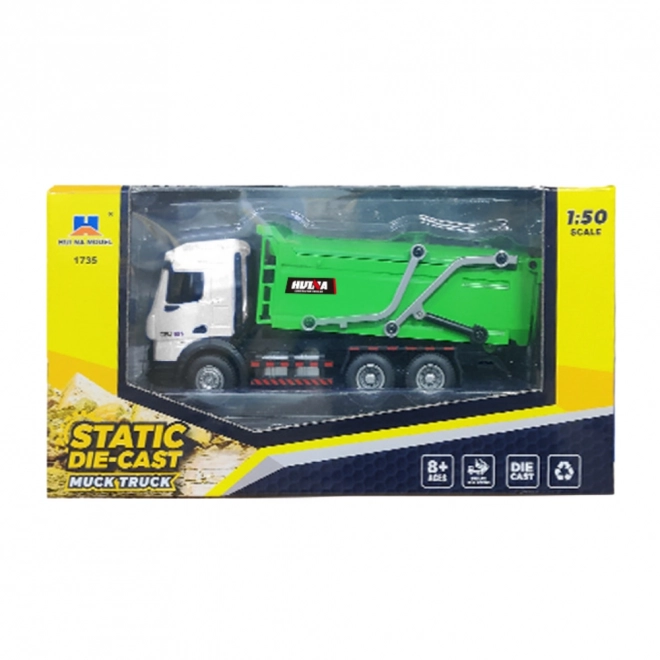 Metal Movable Garbage Truck Huina Green 1:50