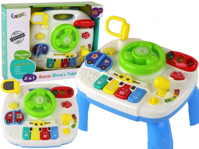 Educational Interactive Table with Steering Wheel 2-in-1 for Toddlers