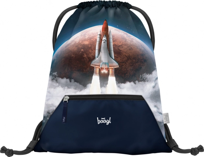 Baagl Drawstring Bag with Pocket Space Shuttle