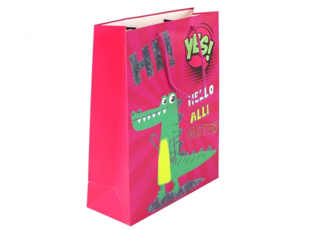 Pink gift paper bag with crocodile design