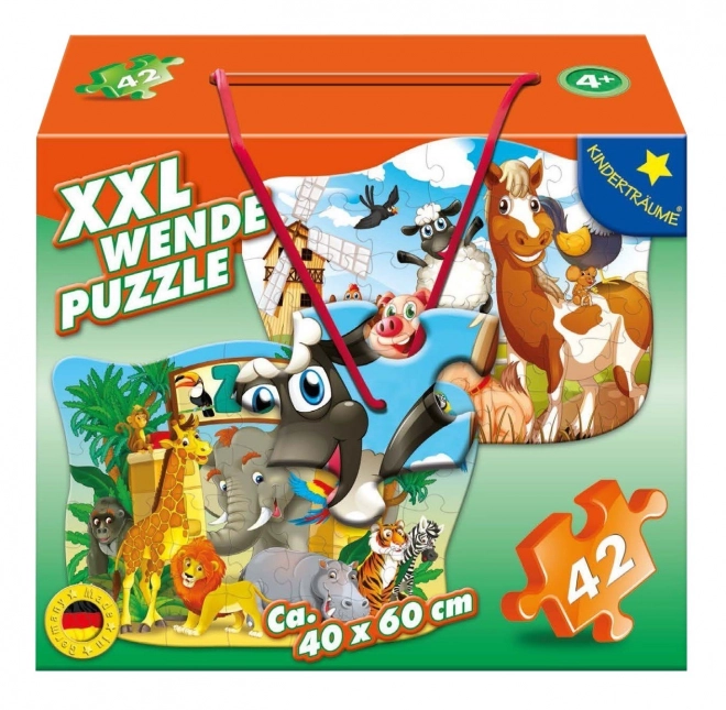 Double-Sided Puzzle with Farm and Zoo Animals