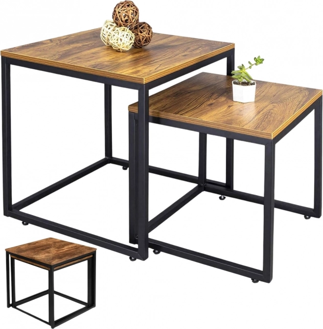 Set of Square Coffee Tables 2-in-1 Rustic