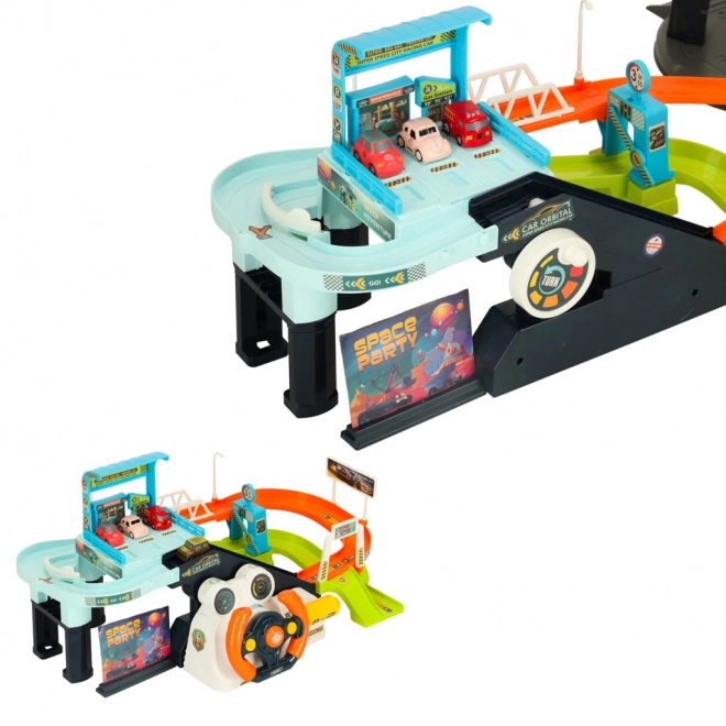 Space Multi-Level Car Track with Steering Wheel