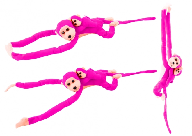 Plush Monkey Toy with Baby Dark Pink