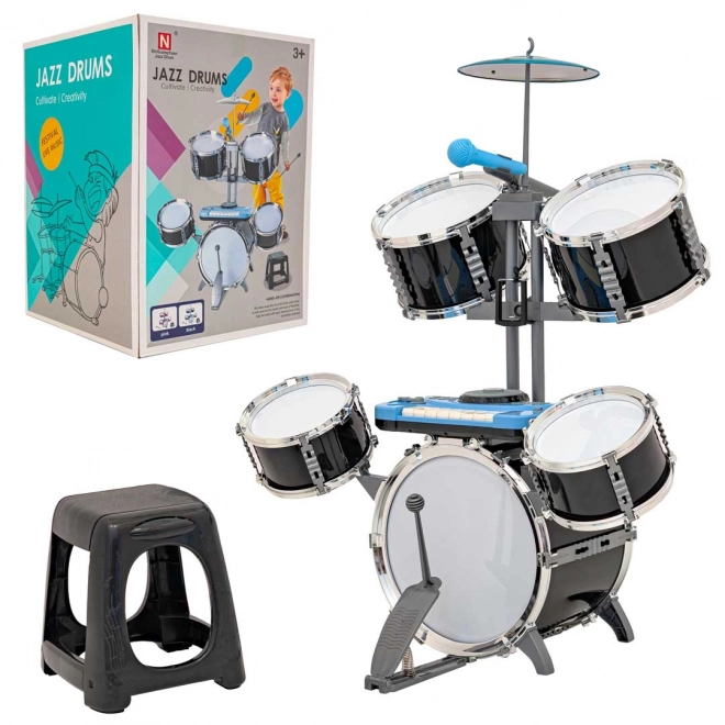 Large Black Drum Kit with Keyboard for Kids