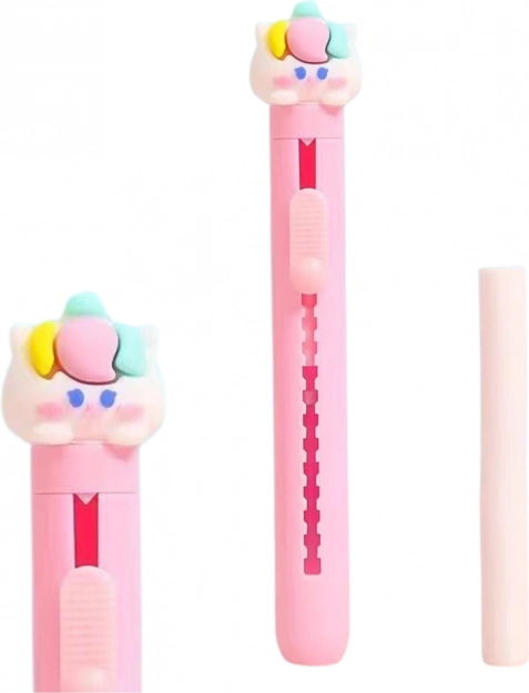 Slide-out eraser with cat figure blue pink