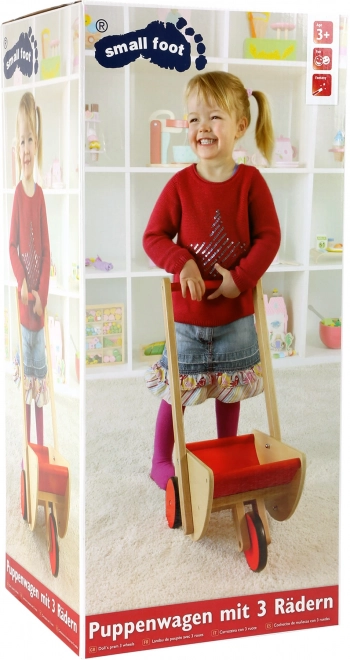 Small Foot Wooden Doll Carriage with Three Wheels