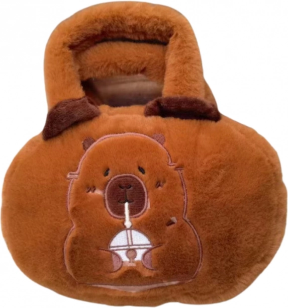 Pluchen tas met capibara en kopje bruin 20 cm