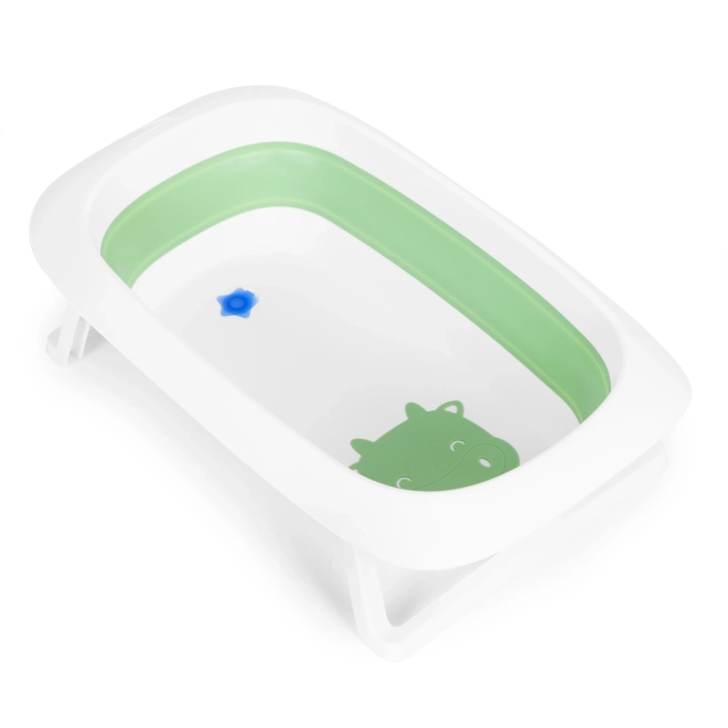 Foldable Baby Bathtub with Drain - Green Cow Design