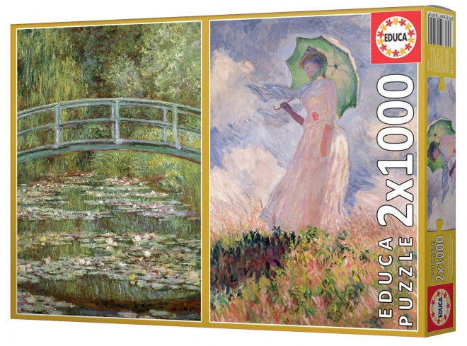 Educa Puzzle Pond with Water Lilies & Woman with Parasol 2x1000 Pieces