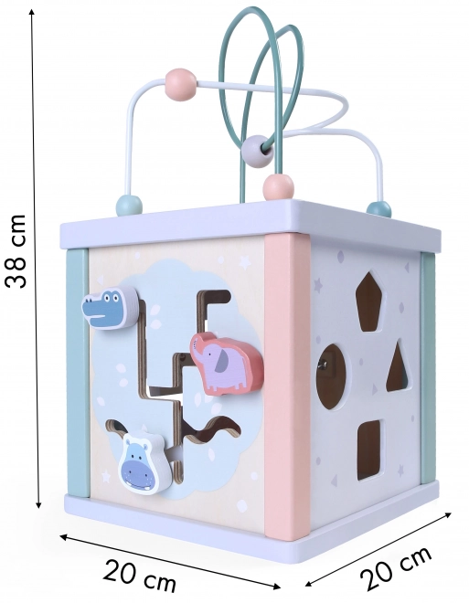 Wooden Learning Cube with Shape Sorter and Clock