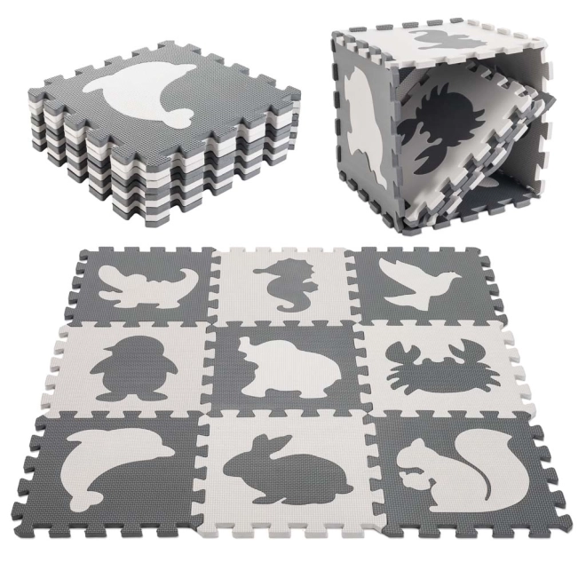 Educational Foam Puzzle Mat for Kids - Gray & Ecru