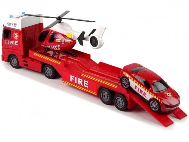 Fire Rescue Set with Tow Truck, Car, and Helicopter