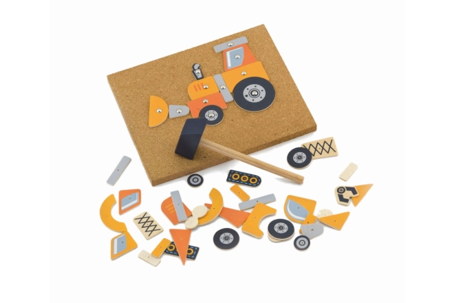 Cork board, hammer, and pins