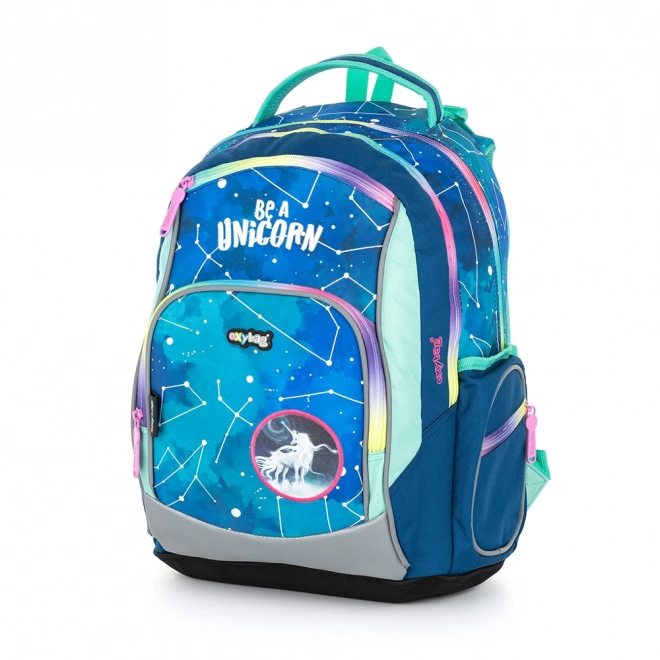 School backpack with unicorn pattern