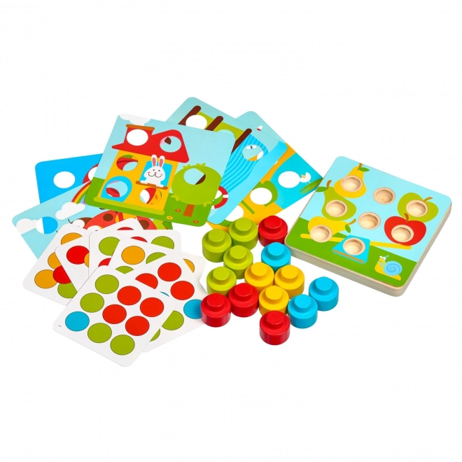 Colorful Wooden Mosaic Game with Large Pegs