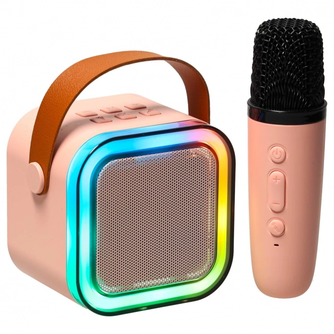 Karaoke set mikrofon + přenosný reproduktor BLUETOOTH USB LED růžový