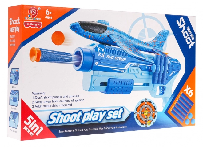 5-in-1 Blue Airplane Launcher Gun Set