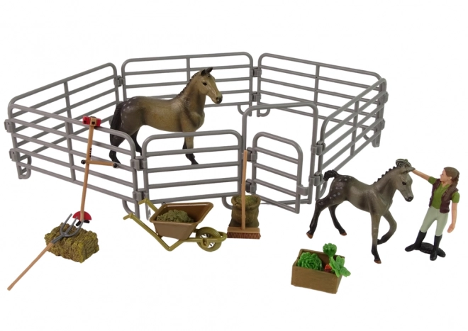 Farm Animal Set with Brown Horses