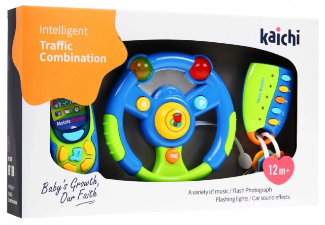 Interactive Driver's Set for Kids 3+ with Steering Wheel, Keys, and Phone