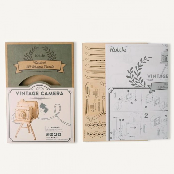 Robotic Wooden 3D Puzzle Historical Camera