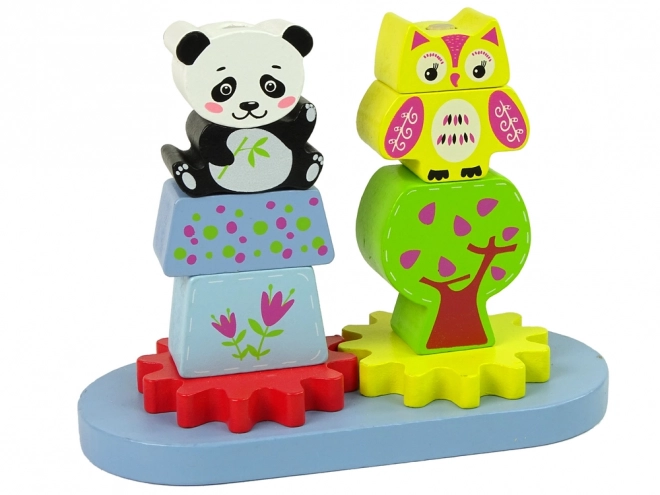 Wooden Animal Shape Sorter Owl and Panda Gears