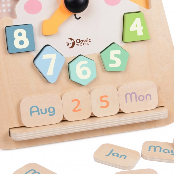 Orologio educativo in legno orsetto Classic World 3 in 1 per l'insegnamento del tempo, conteggio e date