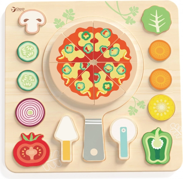CLASSIC WORLD Holzspielzeug Pizza zum Schneiden, Puzzle 22 Teile