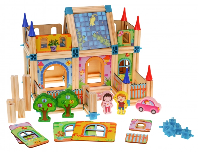 Colorful Wooden Building Blocks for Kids 128 Pieces