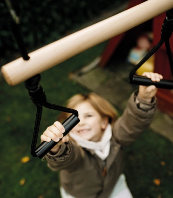 Small Foot Trapeze Swing with Gymnastic Rings Black Line