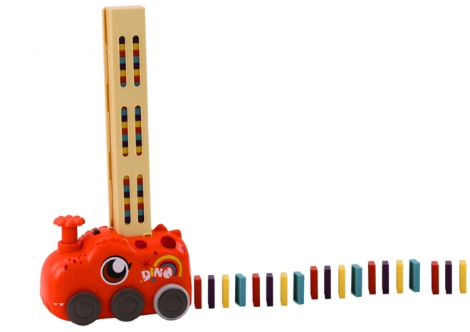 Red Dinosaur Car with Colorful Dominoes